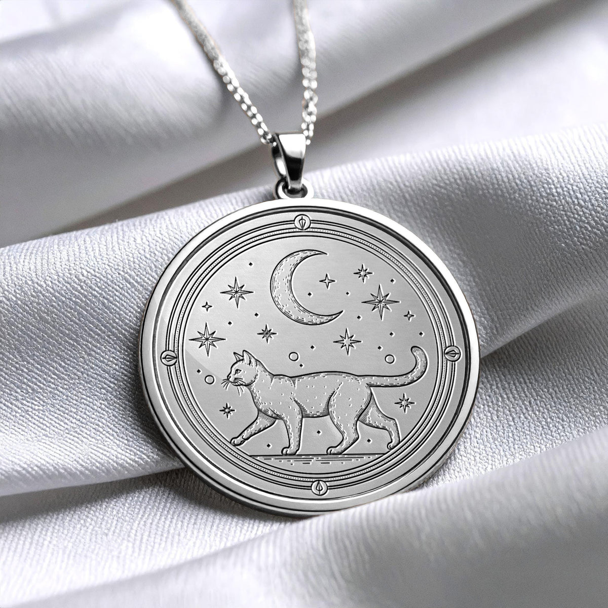 14K Gold Cat Necklace, Handmade Coin Pendant, Animal Jewelry