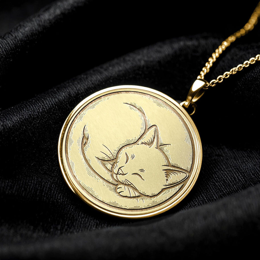 Cat Pendant Necklace, Elegant Feline Medallion, Animal Jewelry Gift for Cat Lovers