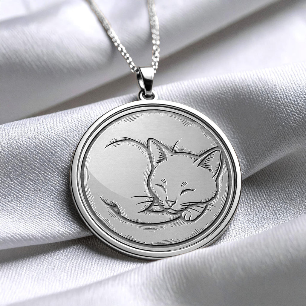 Cat Pendant Necklace, Elegant Feline Medallion, Animal Jewelry Gift for Cat Lovers
