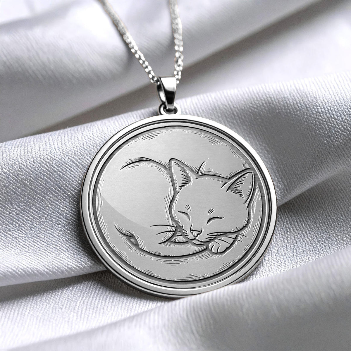 Cat Pendant Necklace, Elegant Feline Medallion, Animal Jewelry Gift for Cat Lovers