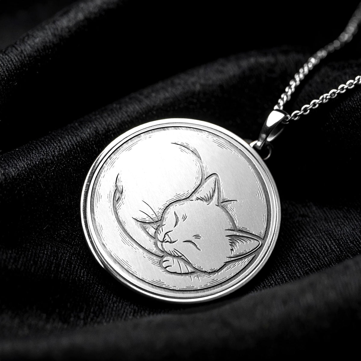 Cat Pendant Necklace, Elegant Feline Medallion, Animal Jewelry Gift for Cat Lovers