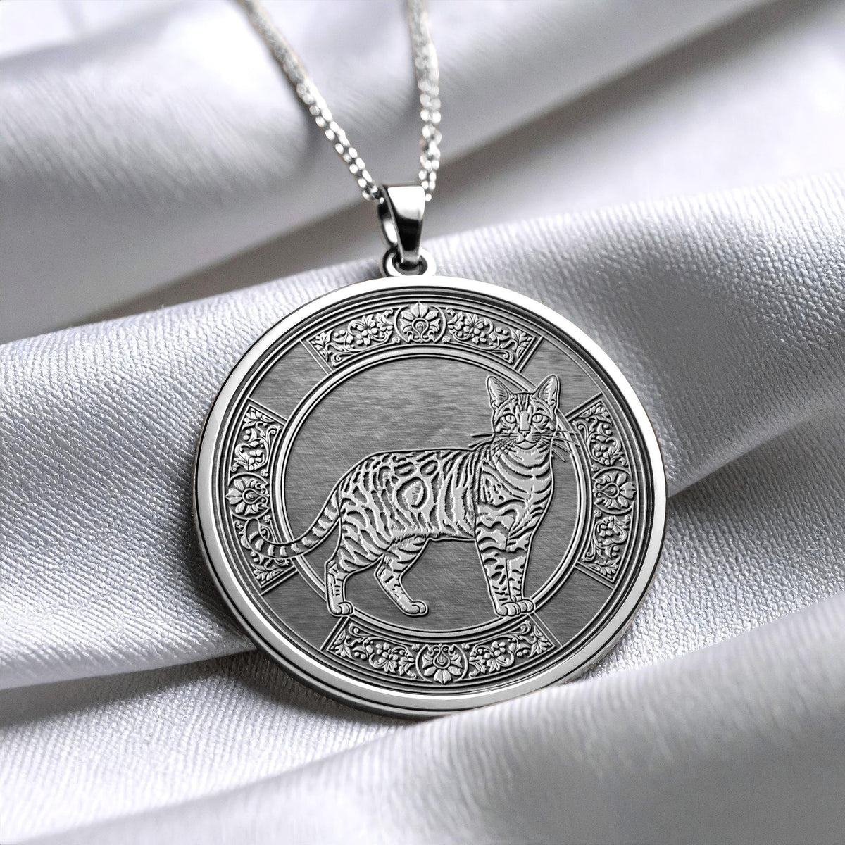 Bengal Cat Medallion Pendant, Timeless Gold & Sterling Silver Necklace