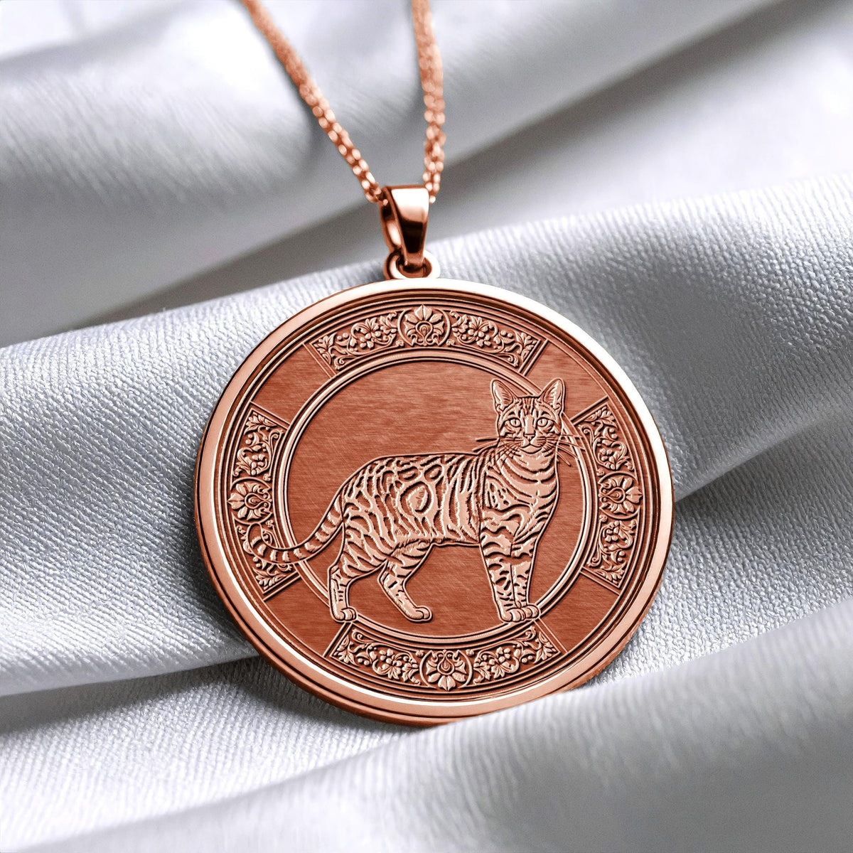 Bengal Cat Medallion Pendant, Timeless Gold & Sterling Silver Necklace