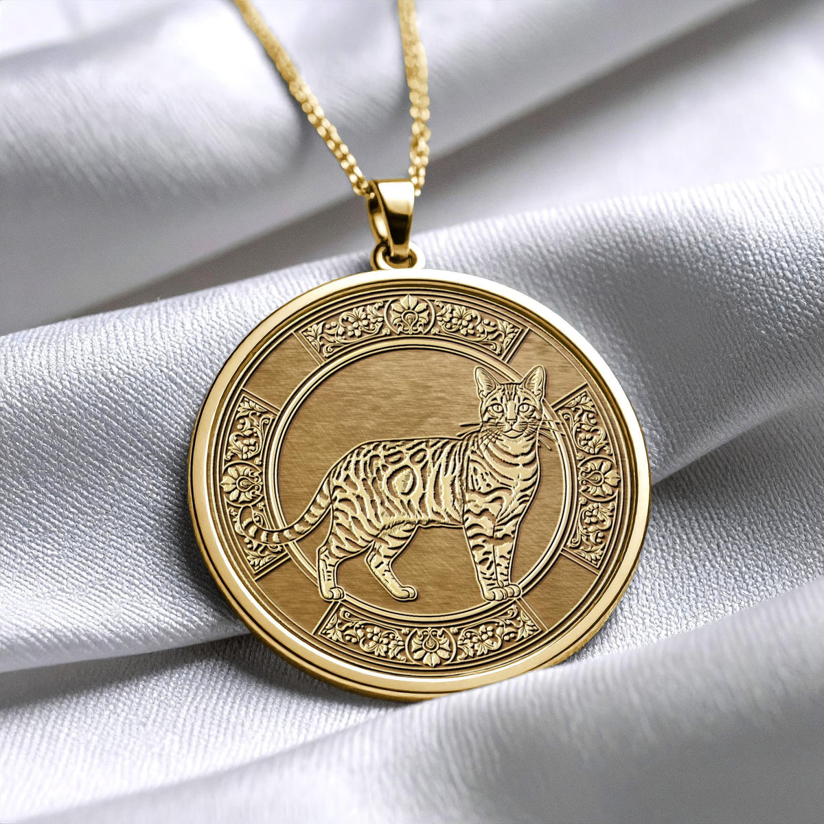 Bengal Cat Medallion Pendant, Timeless Gold & Sterling Silver Necklace