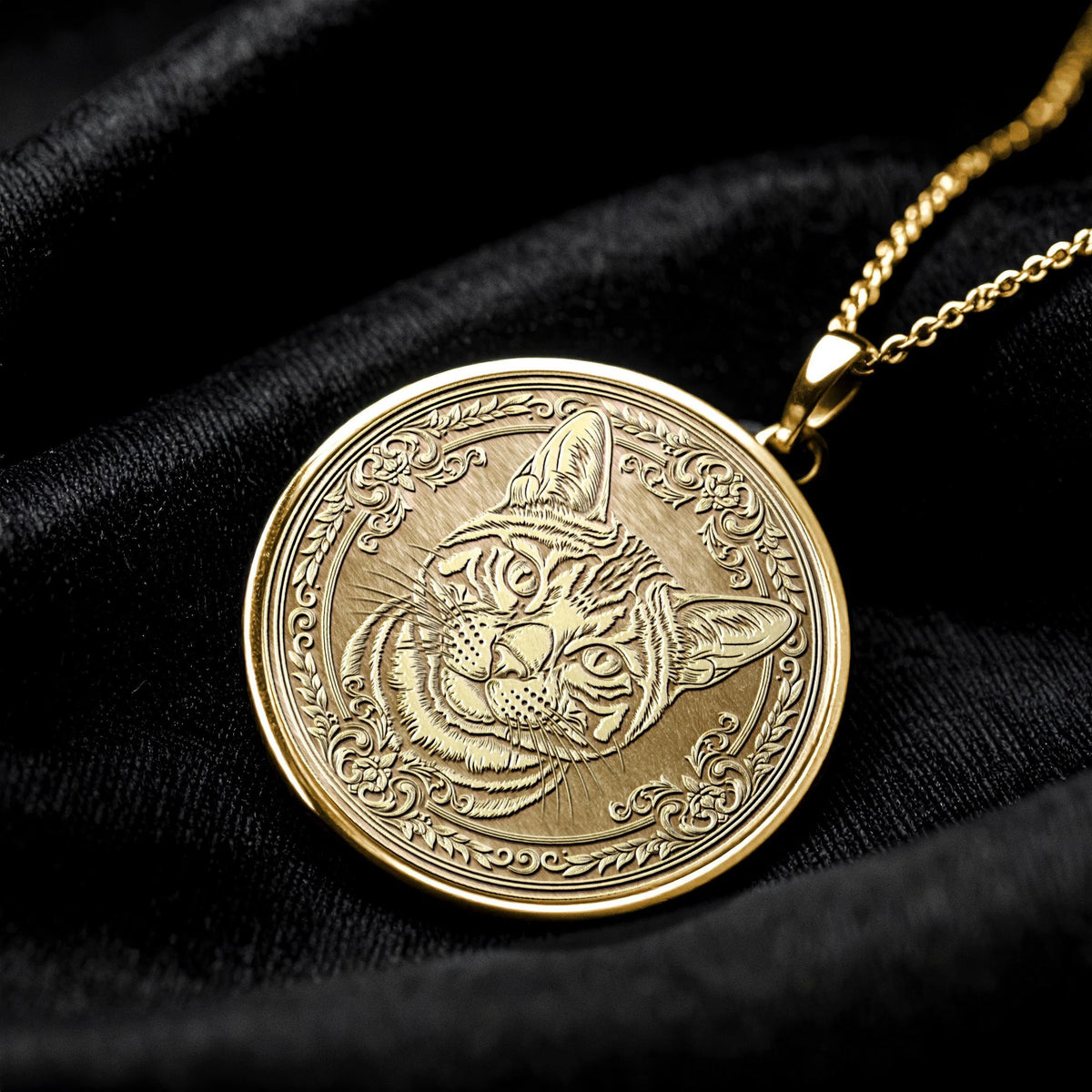 Elegant Bengal Cat Medallion Pendant, 14K Gold & Sterling Silver Necklace