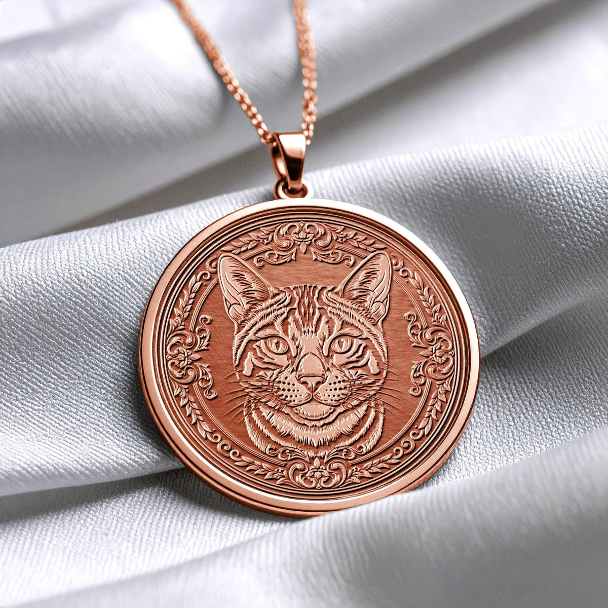 Elegant Bengal Cat Medallion Pendant, 14K Gold & Sterling Silver Necklace