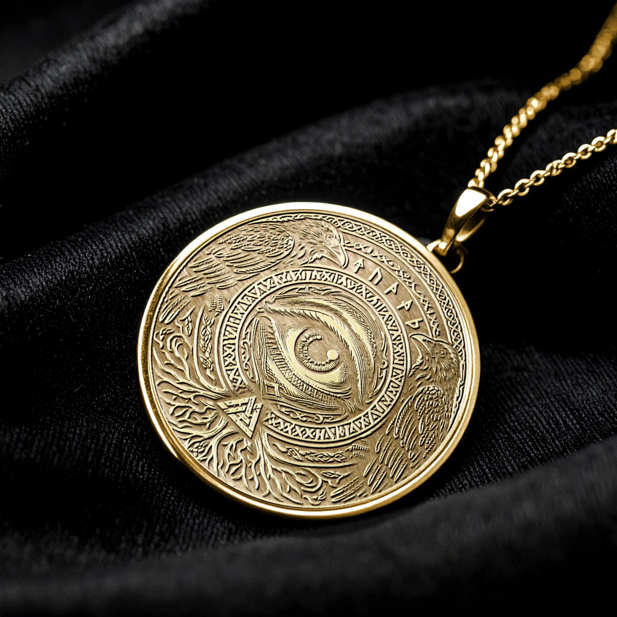 14K Gold Odin Eye Medallion: Norse Viking Amulet Pendant