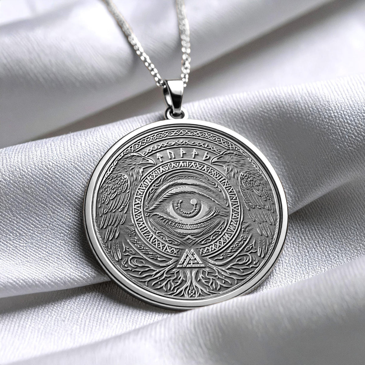 14K Gold Odin Eye Medallion: Norse Viking Amulet Pendant