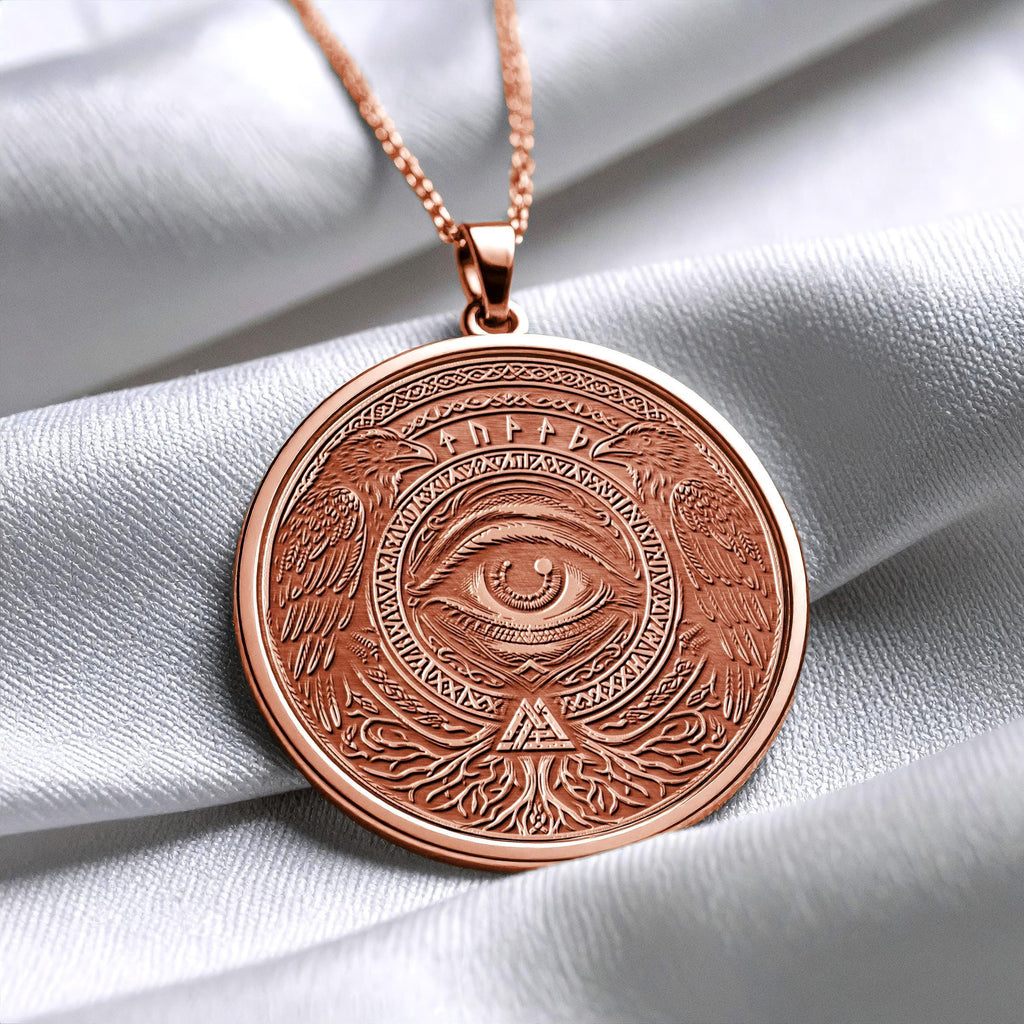 14K Gold Odin Eye Medallion: Norse Viking Amulet Pendant