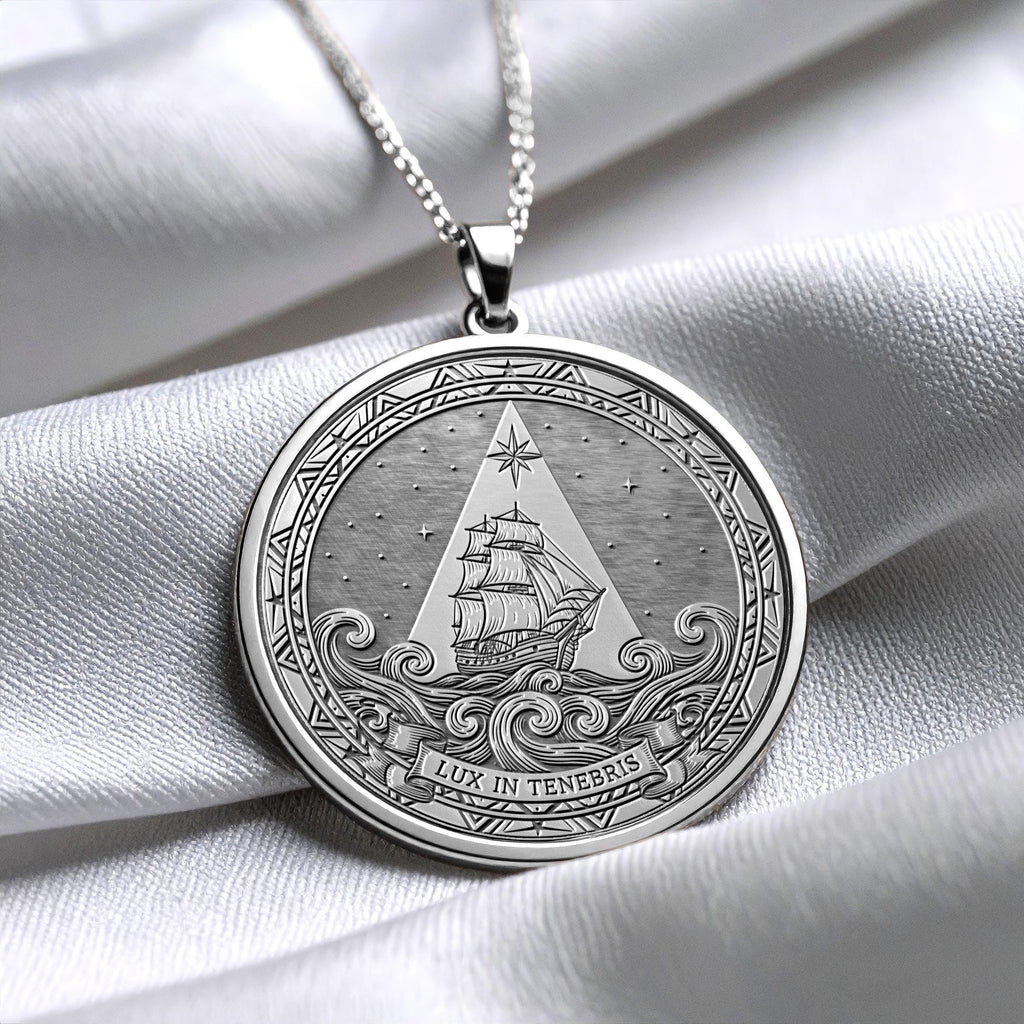 Lux in Tenebris Medallion Necklace: Ship of Hope, Latin Motto