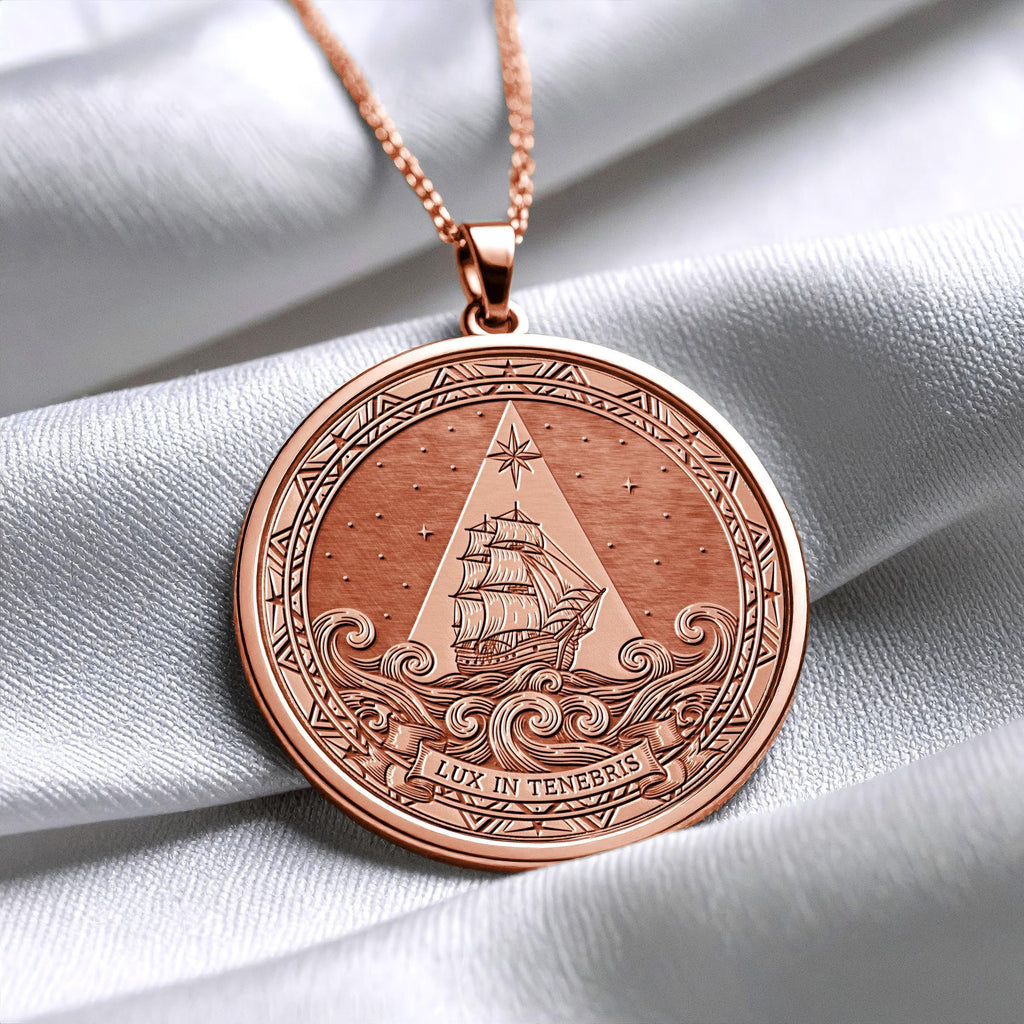 Lux in Tenebris Medallion Necklace: Ship of Hope, Latin Motto
