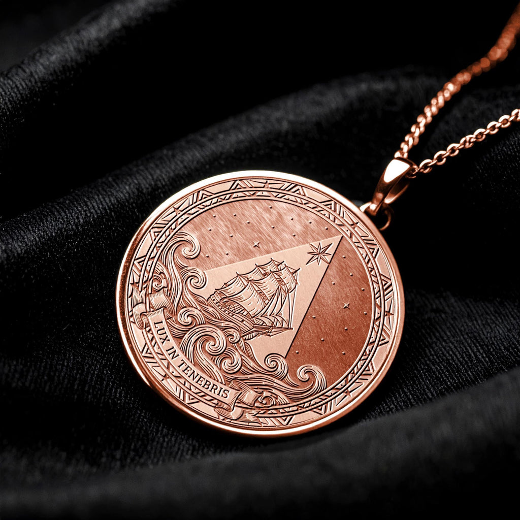 Lux in Tenebris Medallion Necklace: Ship of Hope, Latin Motto
