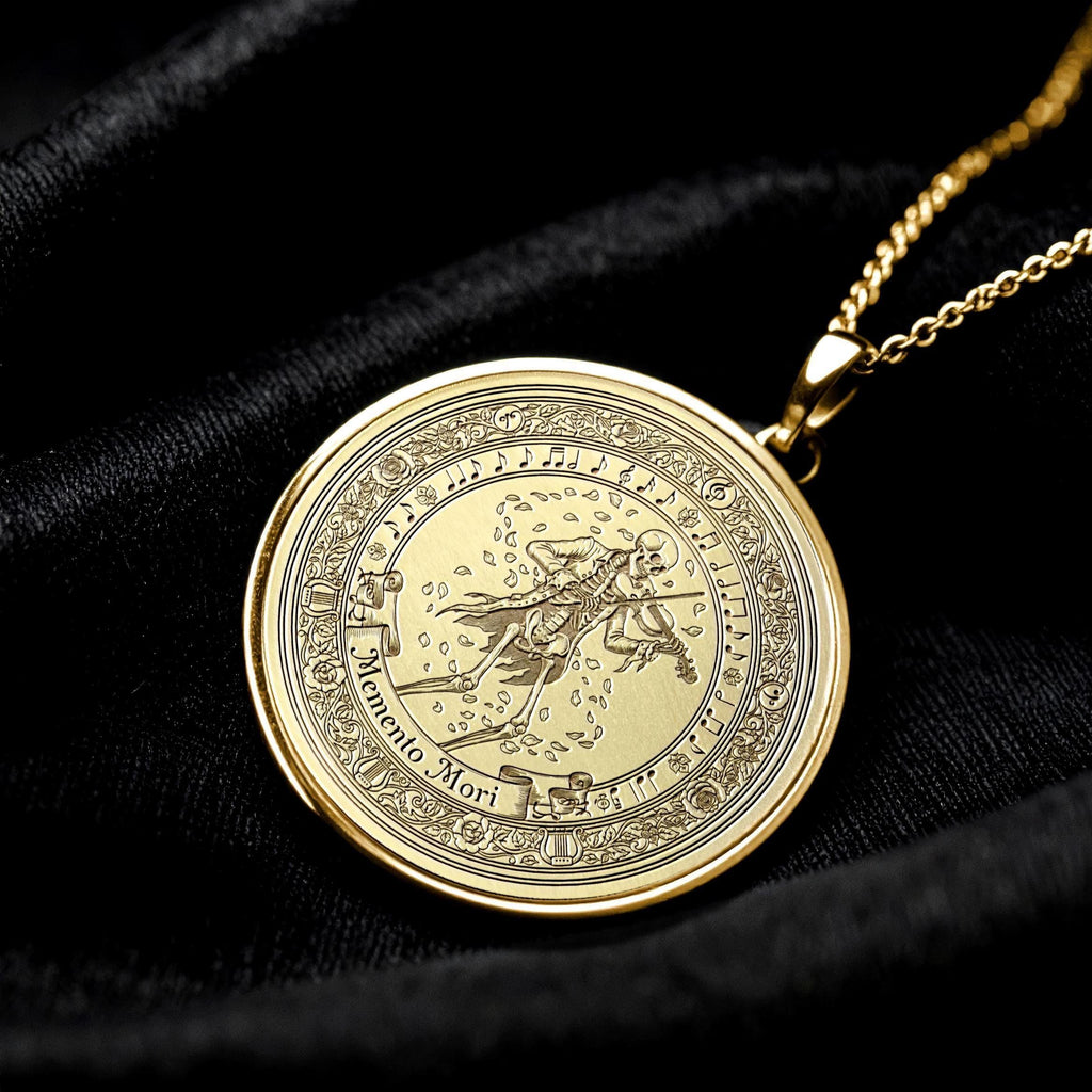 Memento Mori Necklace: Sterling Silver, Latin Motto, Stoic Jewelry