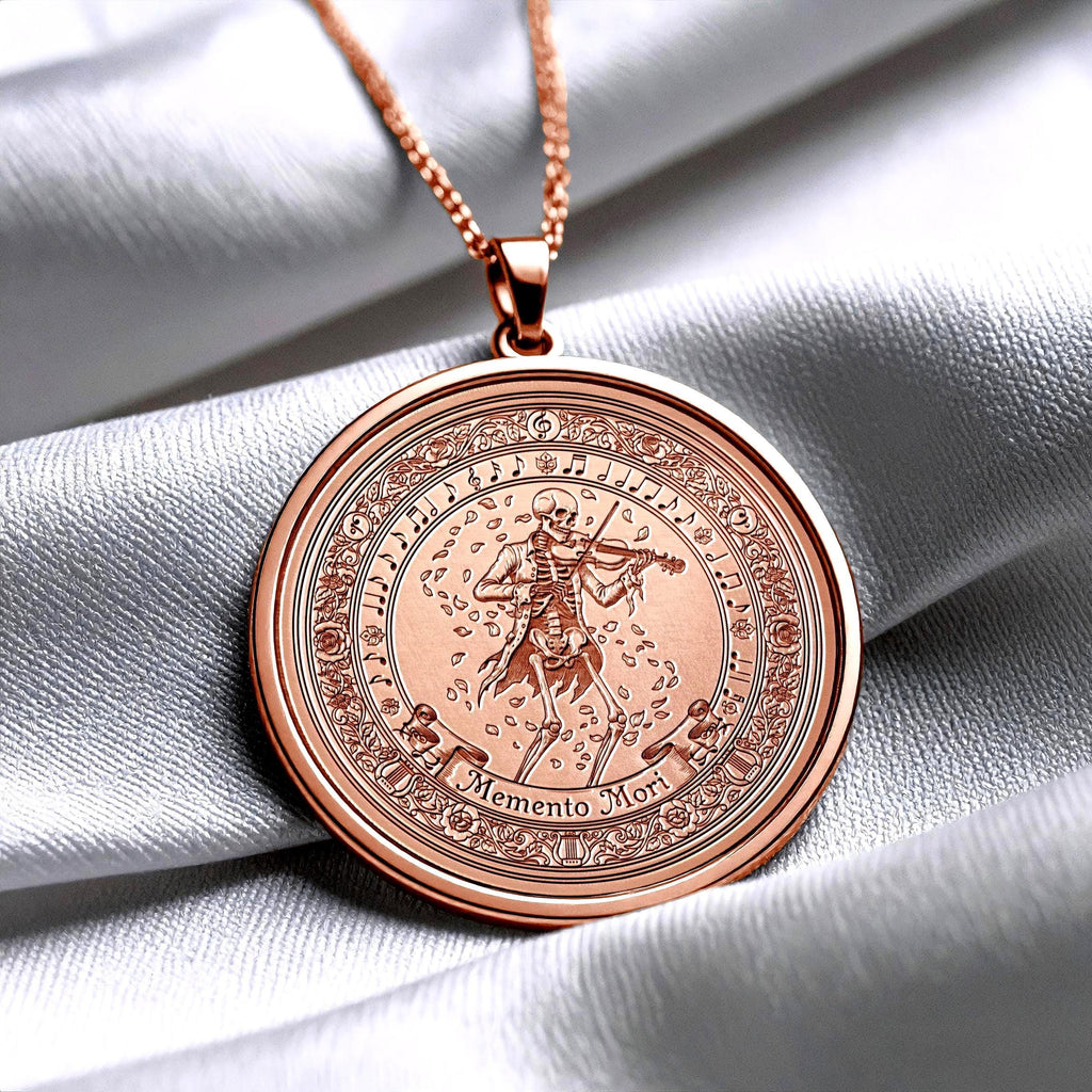 Memento Mori Necklace: Sterling Silver, Latin Motto, Stoic Jewelry