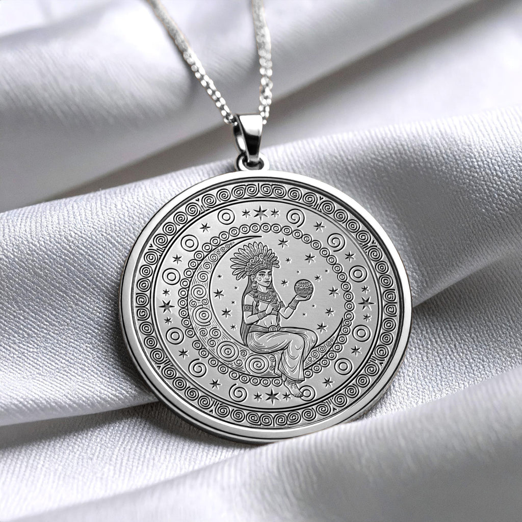 Ix Chel Pendant : 14K Gold Mayan Moon Goddess , Silver Spiritual Charm