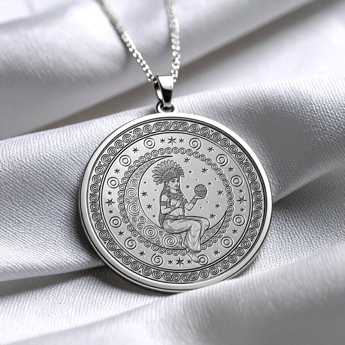 Ix Chel Pendant : 14K Gold Mayan Moon Goddess , Silver Spiritual Charm