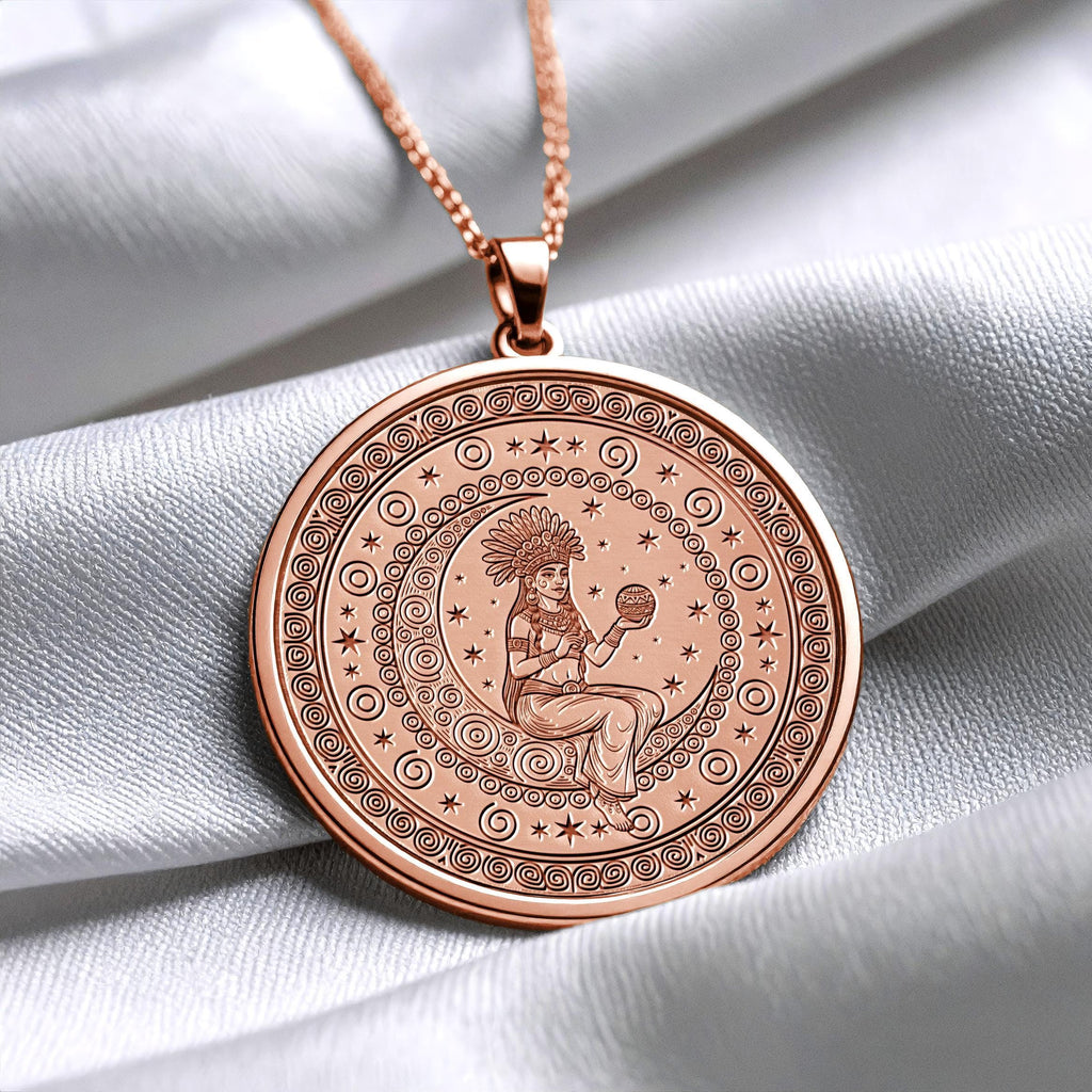 Ix Chel Pendant : 14K Gold Mayan Moon Goddess , Silver Spiritual Charm