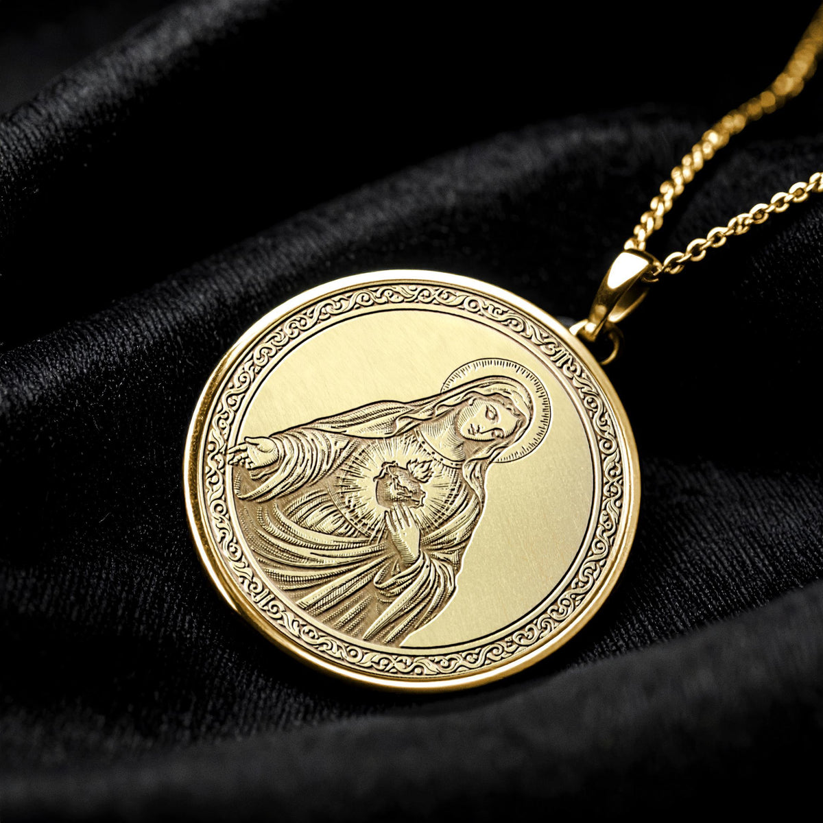 14K Gold Virgin Mary Medallion Necklace: Mother Mary Pendant