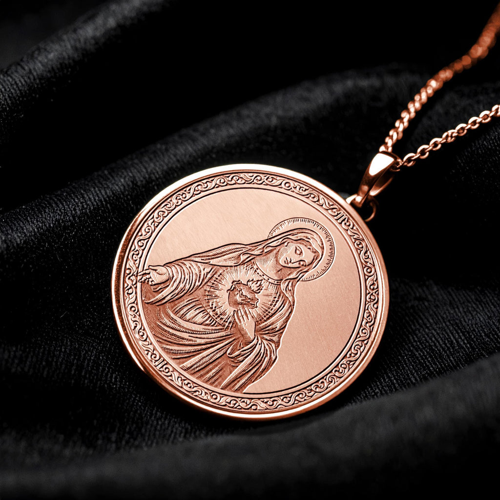 14K Gold Virgin Mary Medallion Necklace: Mother Mary Pendant