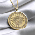 Tonatiuh Necklace , Gold Aztec Sun God Pendant, Aztec Mythology Medallion