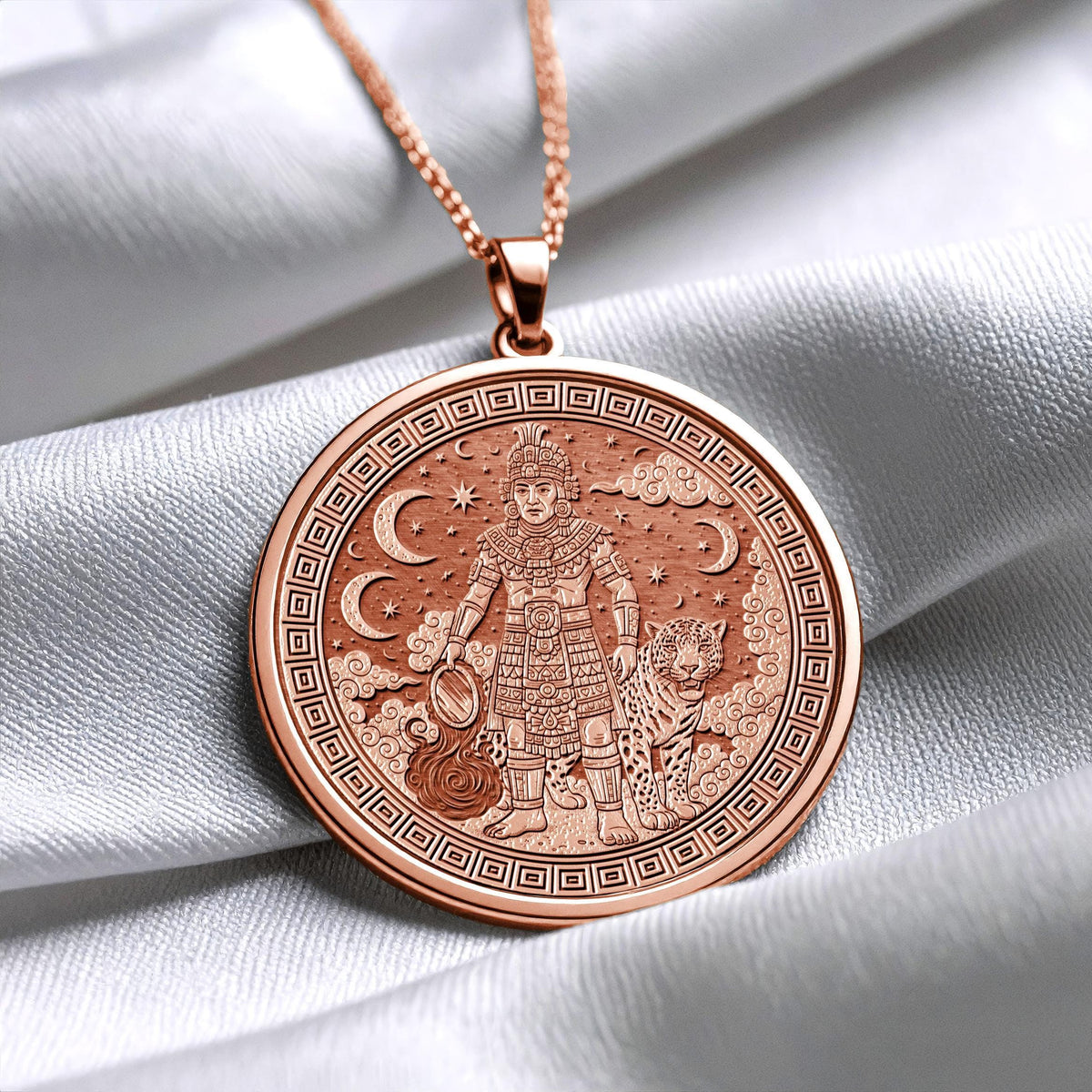 Tezcatlipoca Medallion: Aztec God of Destiny, Sterling Silver or Gold