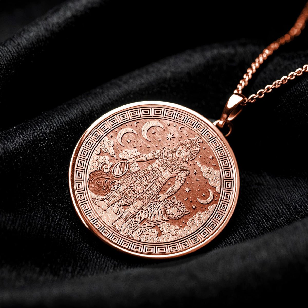 Tezcatlipoca Medallion: Aztec God of Destiny, Sterling Silver or Gold