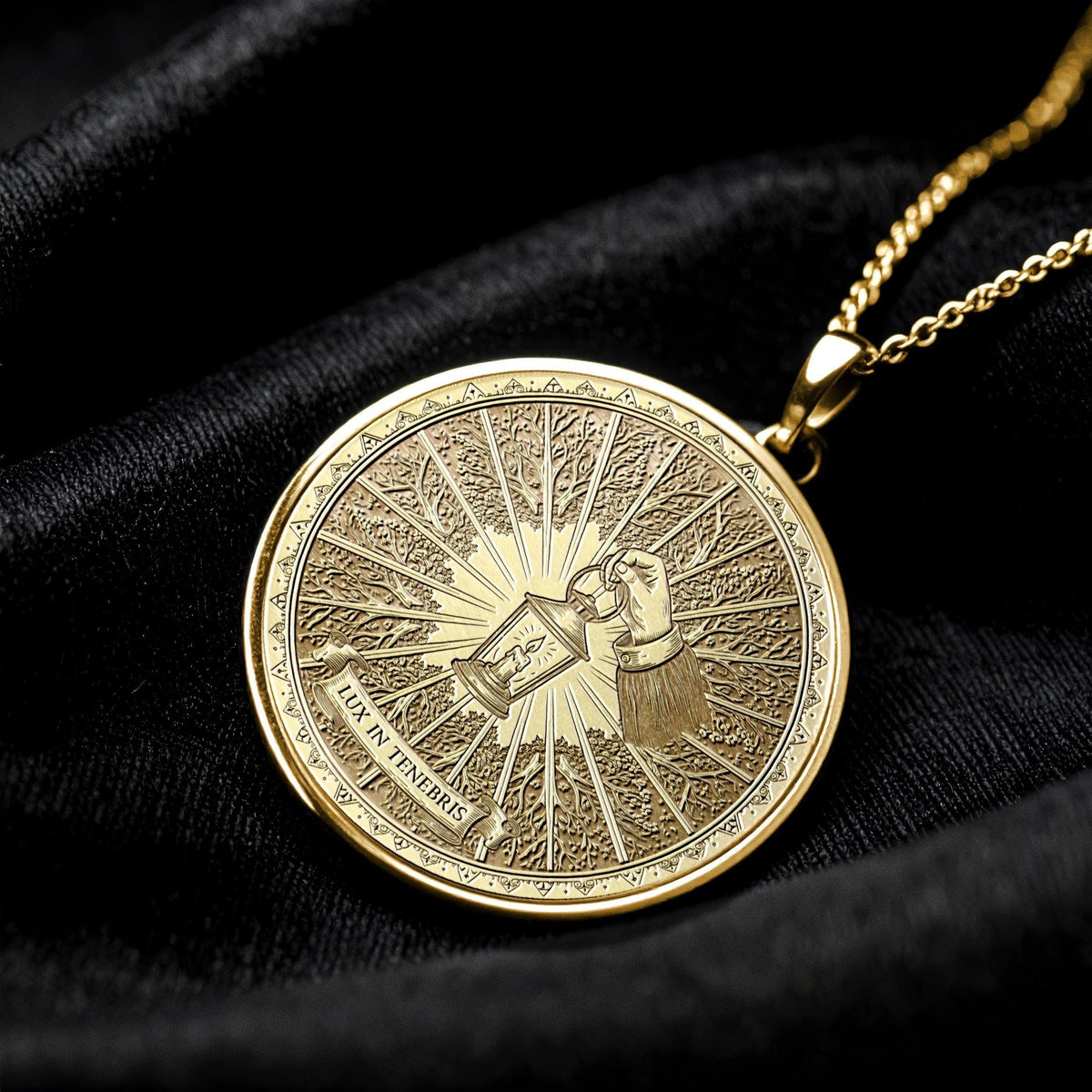 Lux in Tenebris Pendant, Stoic Latin Motto Jewelry