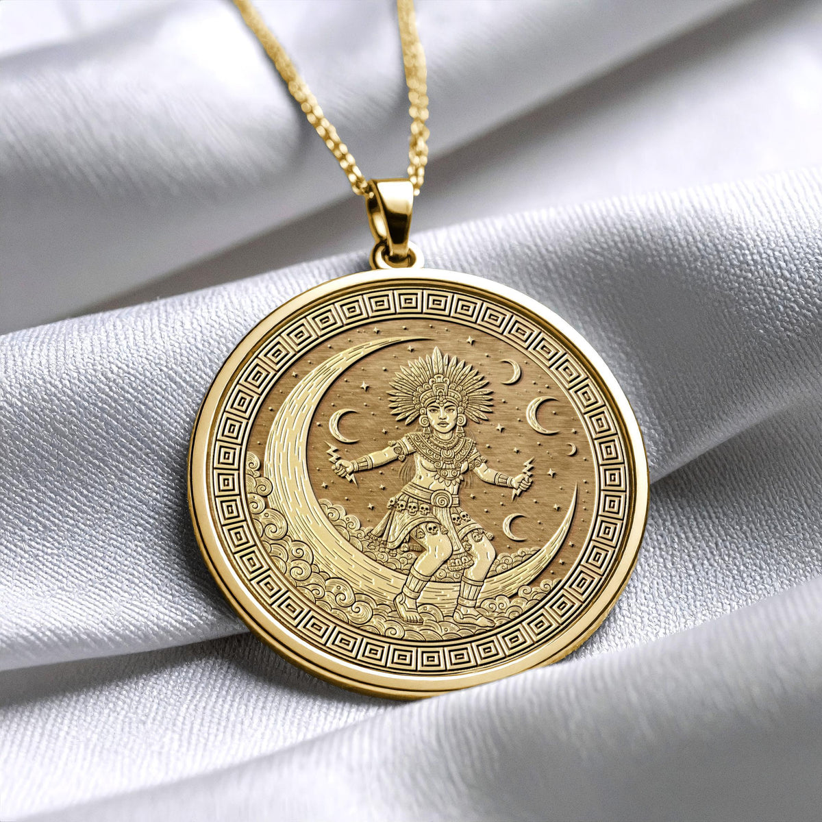 Coyolxauhqui Necklace : Aztec Moon Goddess Pendant , Night Goddess Jewelry