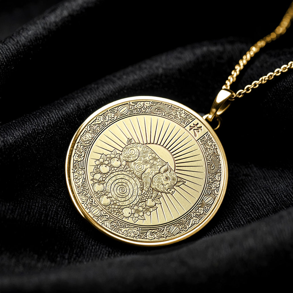 14k Gold Year of the Pig Necklace , Silver Animal Zodiac Pendant