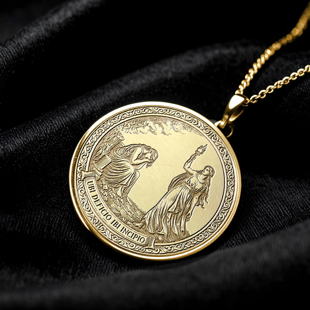 Ubi Deficio Ibi Incipio Pendant , Latin Motto Necklace