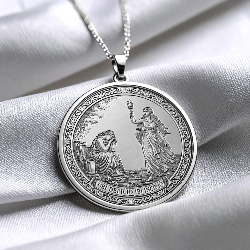 Ubi Deficio Ibi Incipio Pendant , Latin Motto Necklace