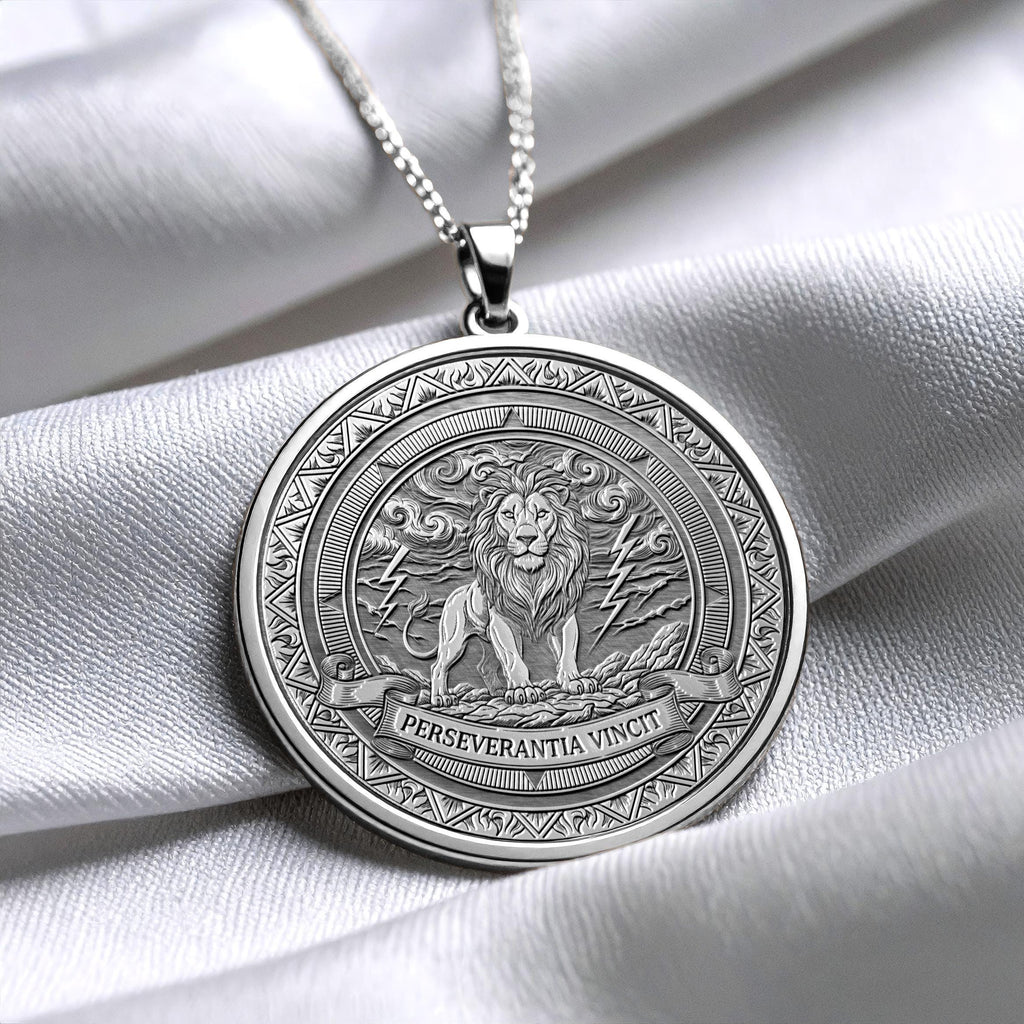 Perseverantia Vincit Lion Necklace , Latin Motto  Pendant , Stoic  Philosophy