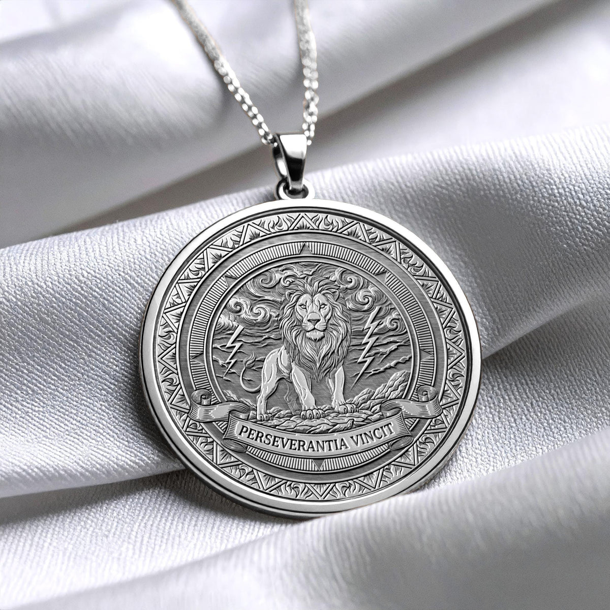Perseverantia Vincit Lion Necklace , Latin Motto  Pendant , Stoic  Philosophy