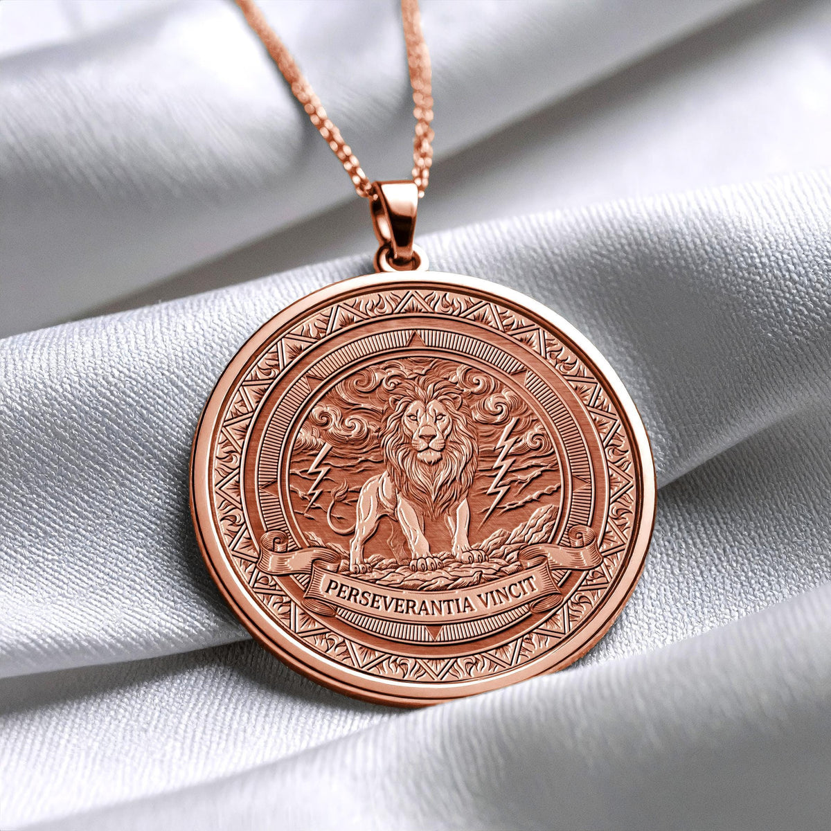 Perseverantia Vincit Lion Necklace , Latin Motto  Pendant , Stoic  Philosophy