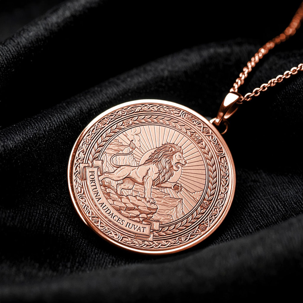 Lion Pendant Necklace – Fortuna Audaces Iuvat – Courage, Power & Bold Destiny