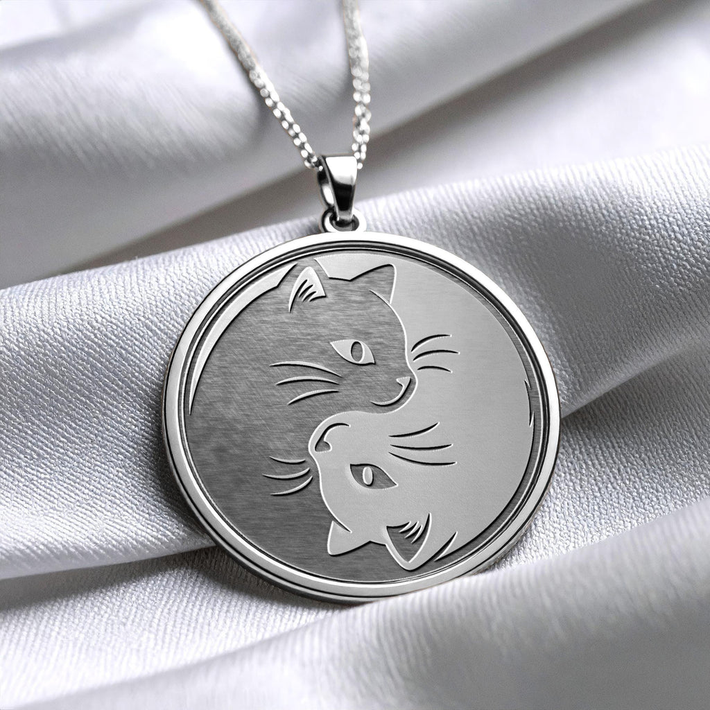 Yin Yang Cat Necklace – Minimalist Zen Balance Medallion
