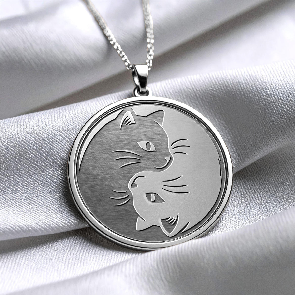 Yin Yang Cat Necklace – Minimalist Zen Balance Medallion