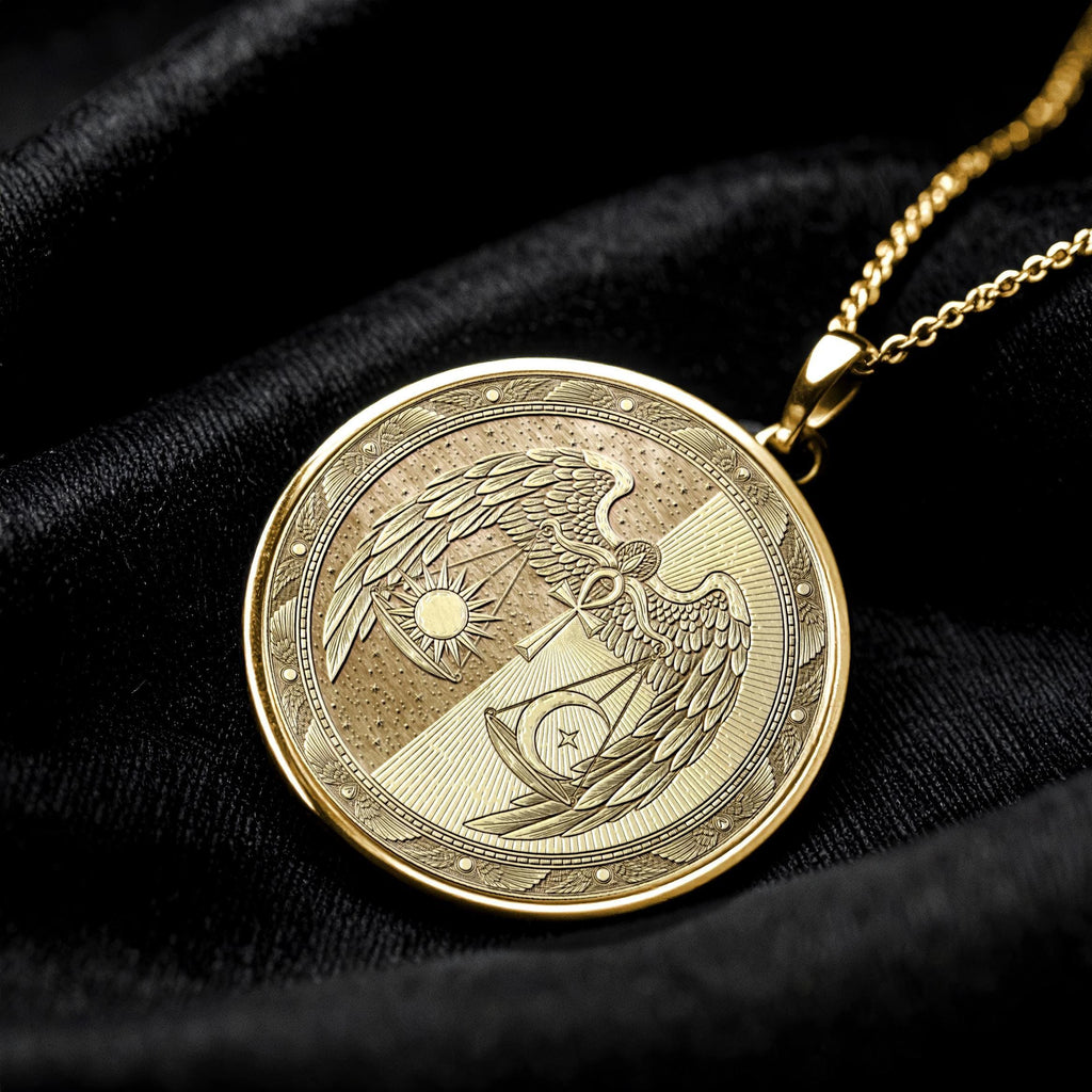 Cosmic Balance Sun & Moon Ankh Medallion – Winged Sacred Harmony Pendant