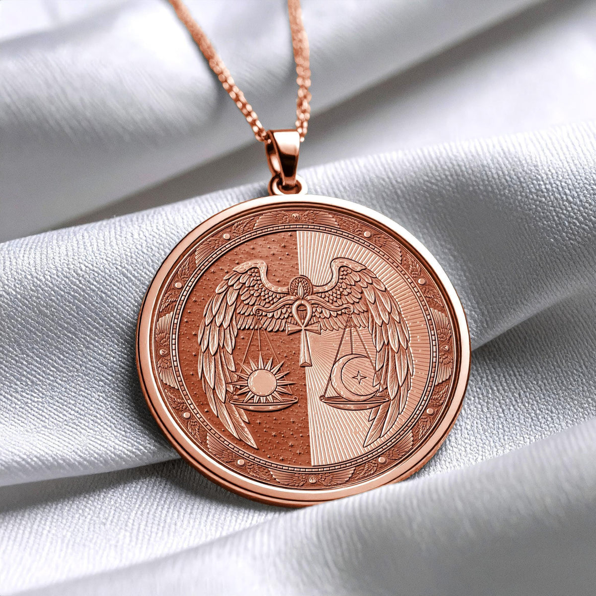 Cosmic Balance Sun & Moon Ankh Medallion – Winged Sacred Harmony Pendant