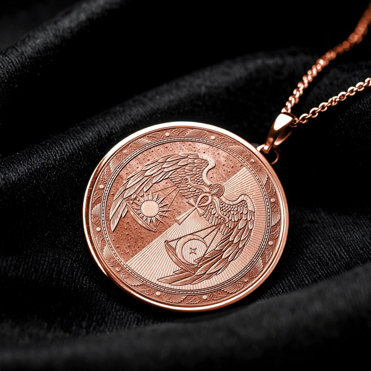Cosmic Balance Sun & Moon Ankh Medallion – Winged Sacred Harmony Pendant