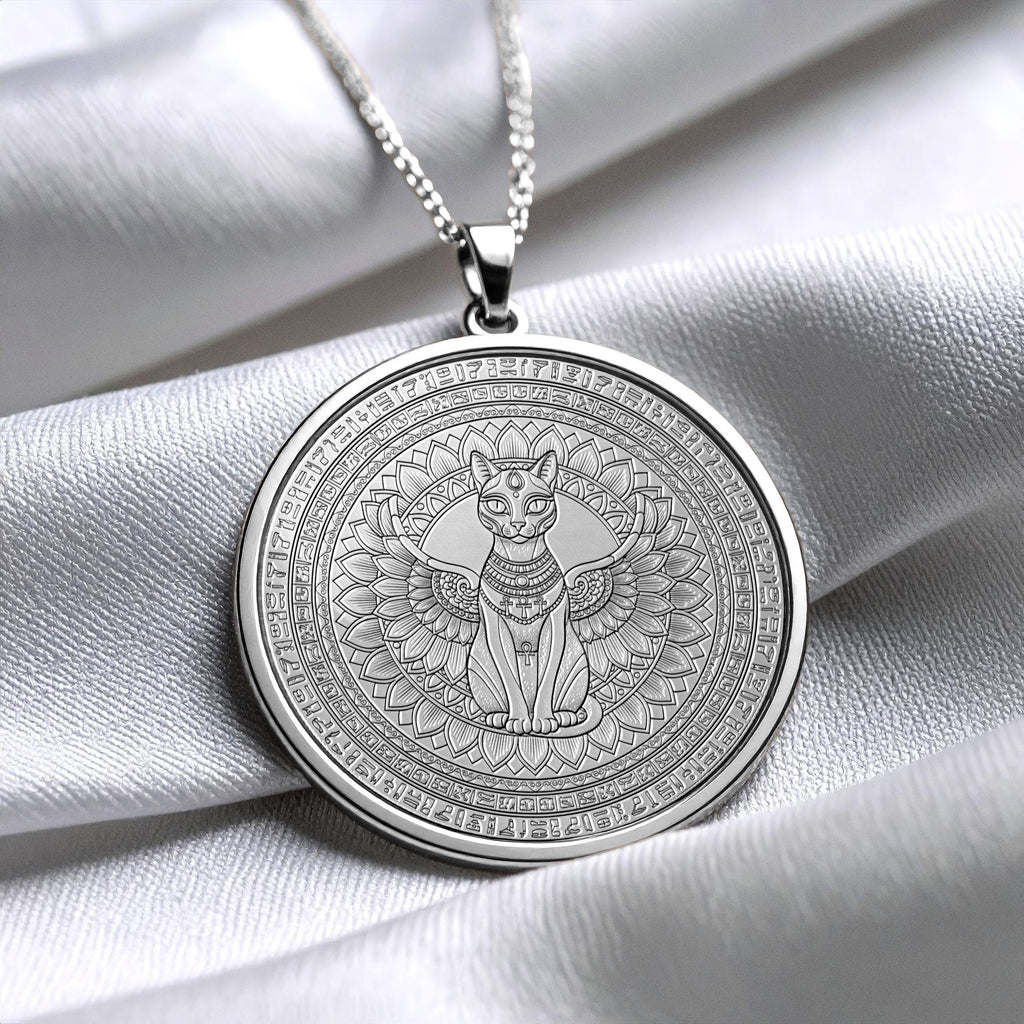 Egyptian Bastet Winged Cat Pendant – Sacred Ankh Protection Medallion