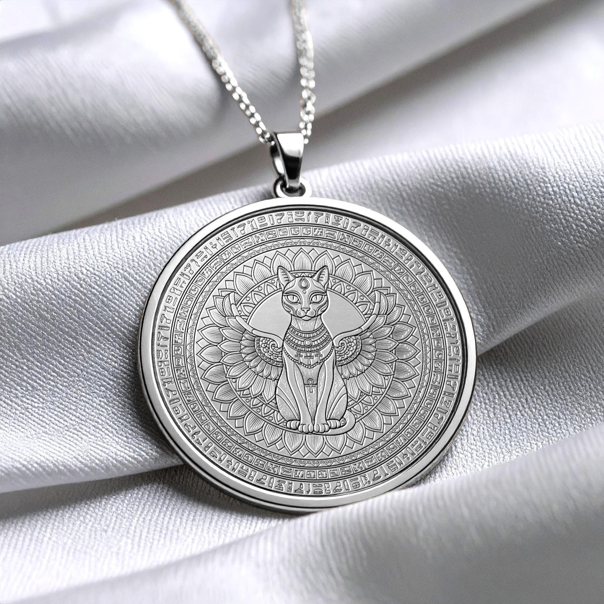 Egyptian Bastet Winged Cat Pendant – Sacred Ankh Protection Medallion