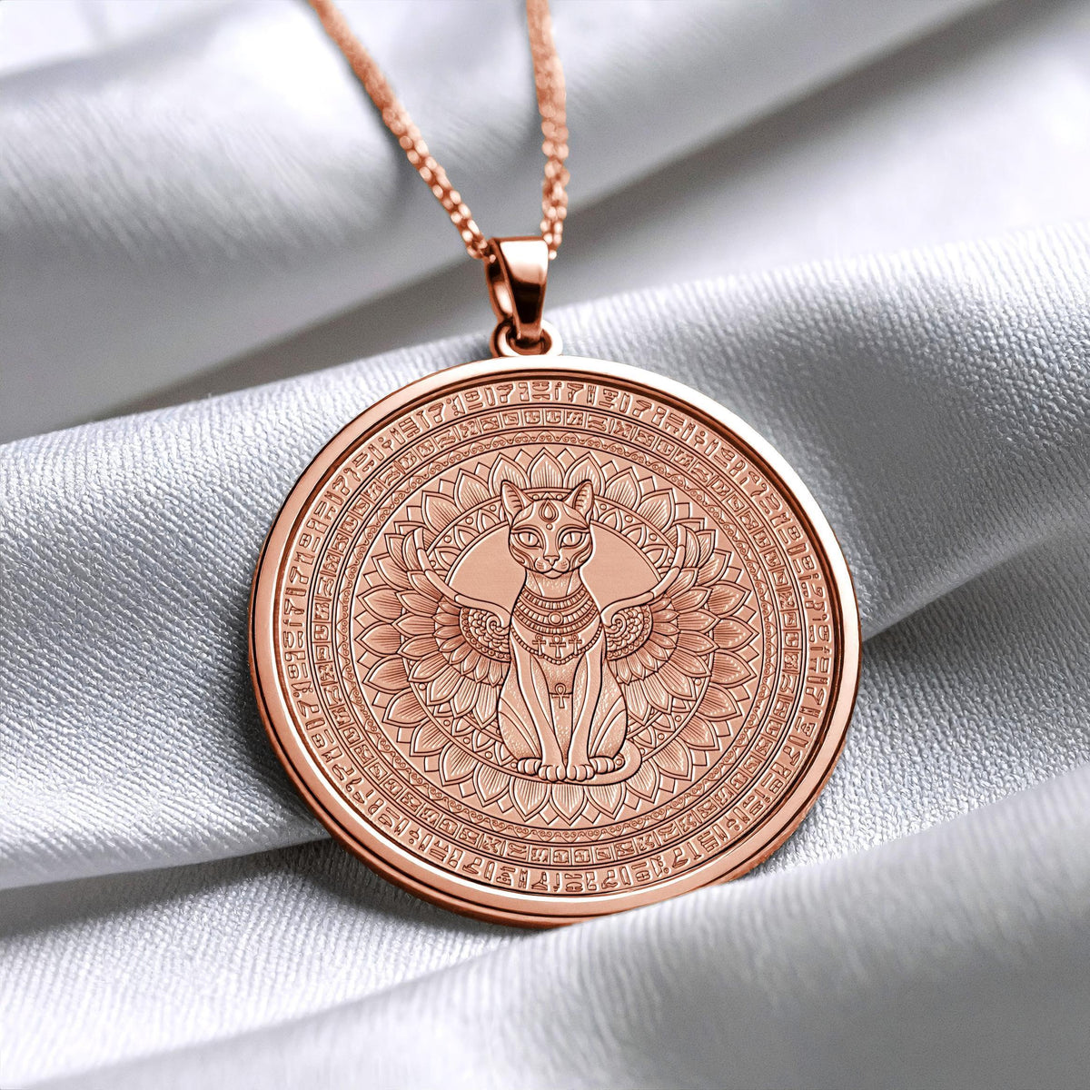 Egyptian Bastet Winged Cat Pendant – Sacred Ankh Protection Medallion
