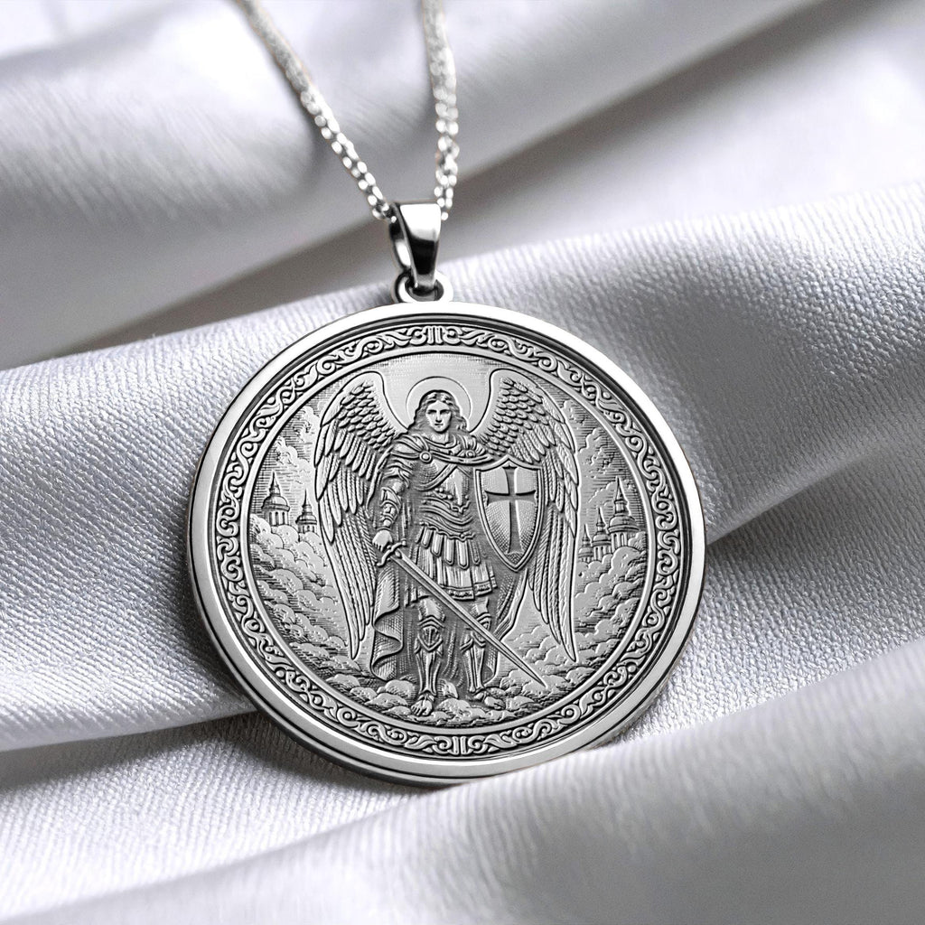 Archangel Michael Guardian Pendant – Heavenly Warrior Medallion – Christmas Angel Jewelry