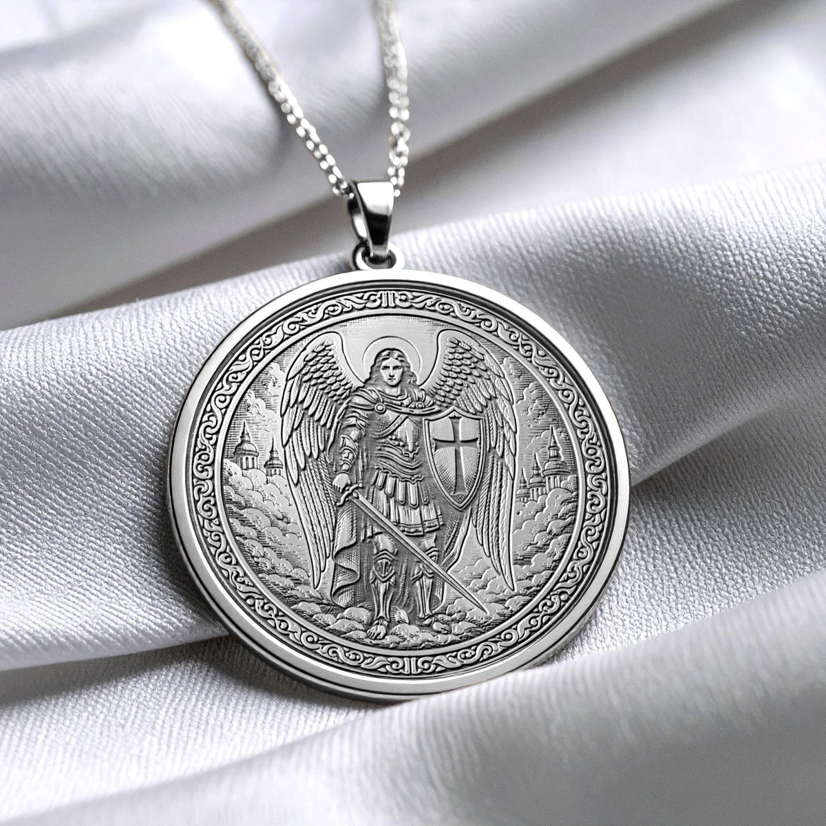 Archangel Michael Guardian Pendant – Heavenly Warrior Medallion – Christmas Angel Jewelry
