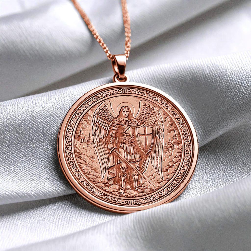 Archangel Michael Guardian Pendant – Heavenly Warrior Medallion – Christmas Angel Jewelry