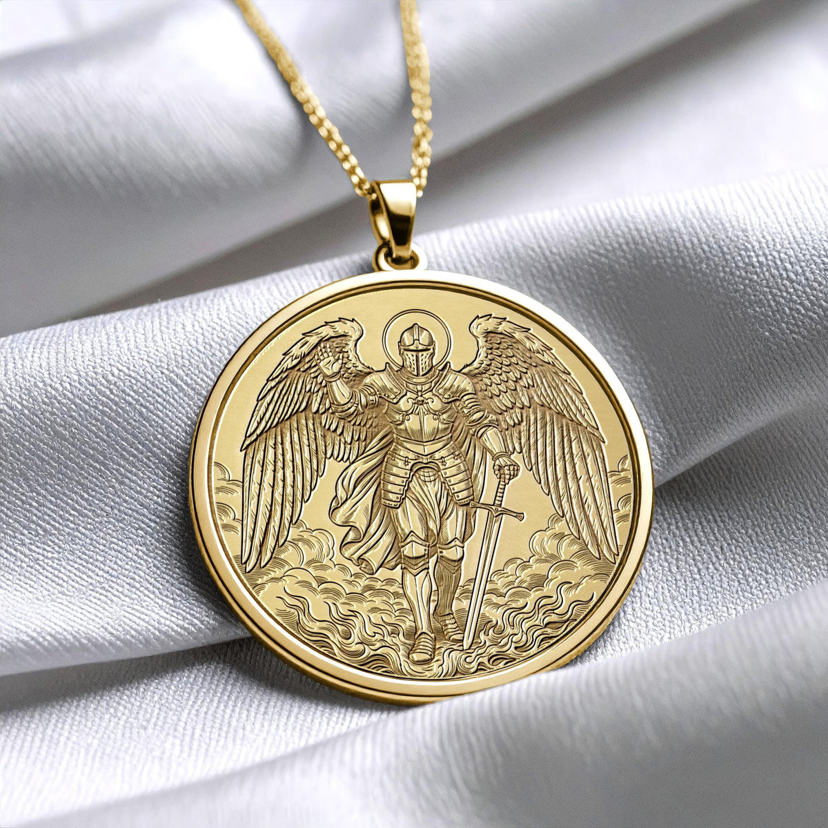 14K Archangel Michael Pendant – Divine Protection Necklace
