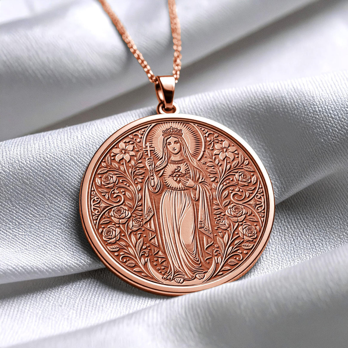 Virgin Mary Medallion Necklace, Sacred Christian Jewelry