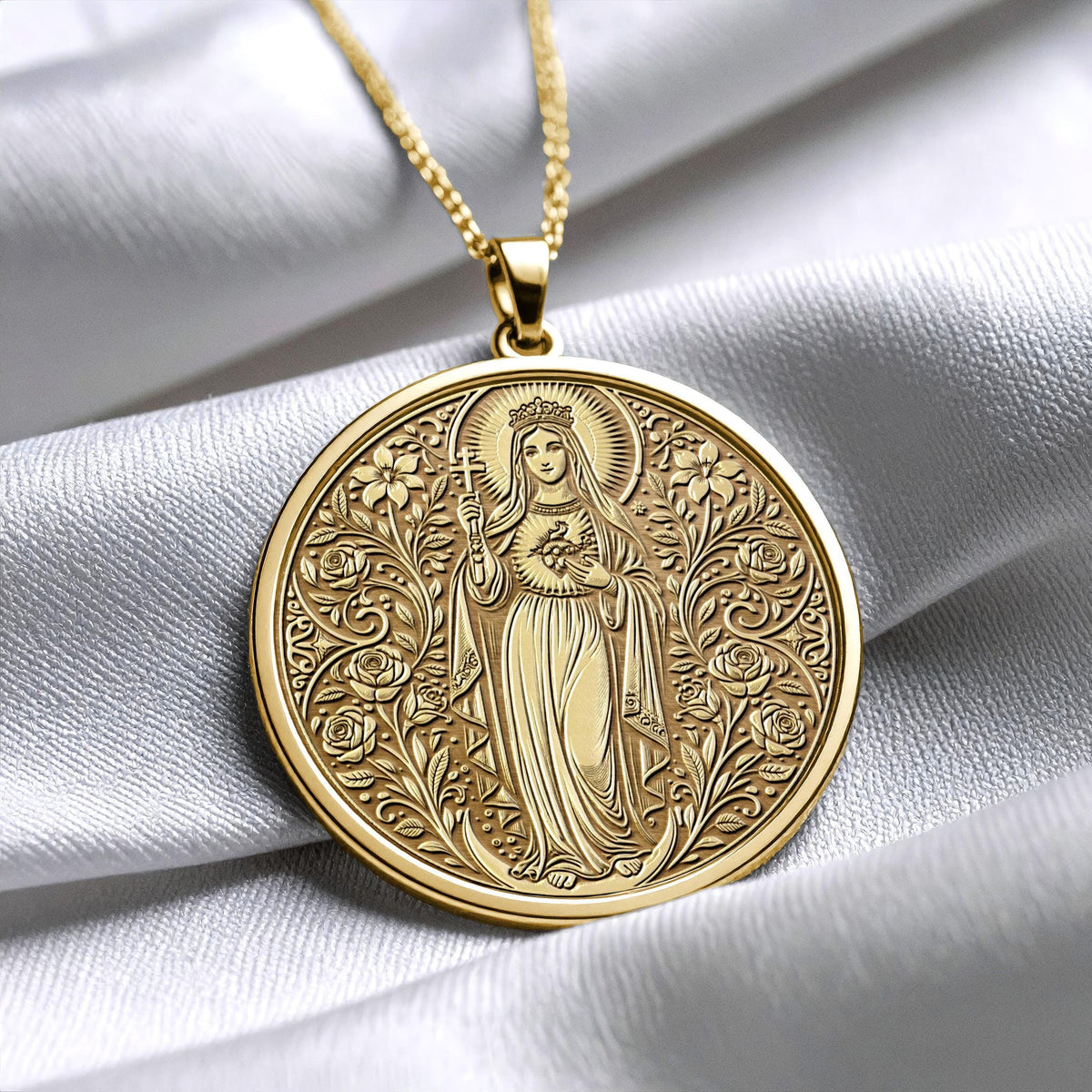 Virgin Mary Medallion Necklace, Sacred Christian Jewelry