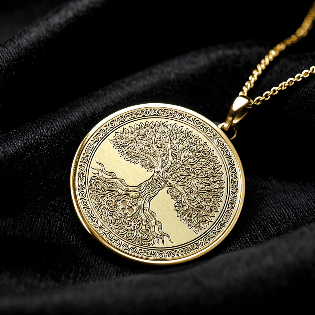 Yggdrasil Tree of Life Necklace: 14k Gold Spiritual Pendant